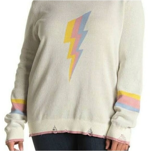 FATE Colorful Lighting Bolt Distressed Knit Sweater with matching mask 2X - Picture 1 of 10